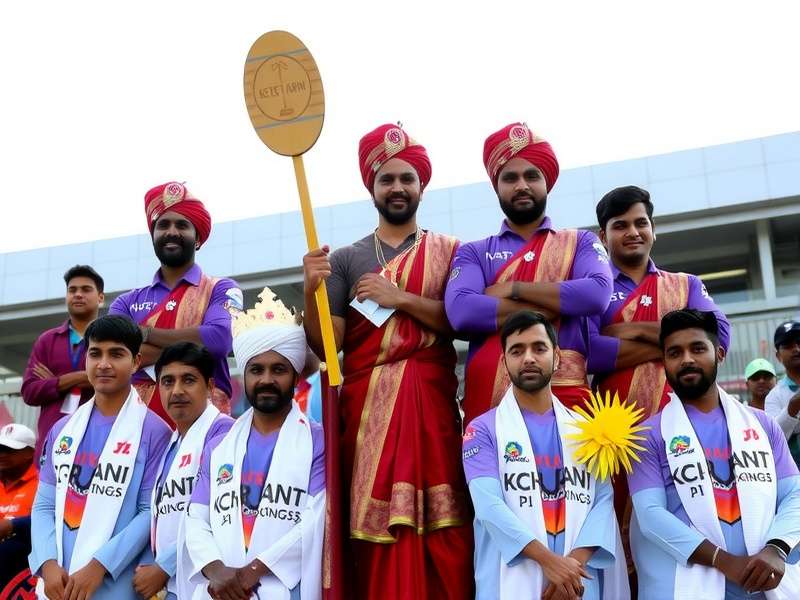 Fan art of Kochi Kings players in traditional Kerala mundu and sports attire
