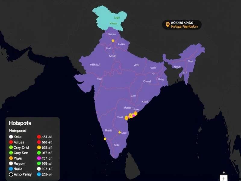 Map of India showing Kochi Kings player distribution with hotspots in Kerala and South India