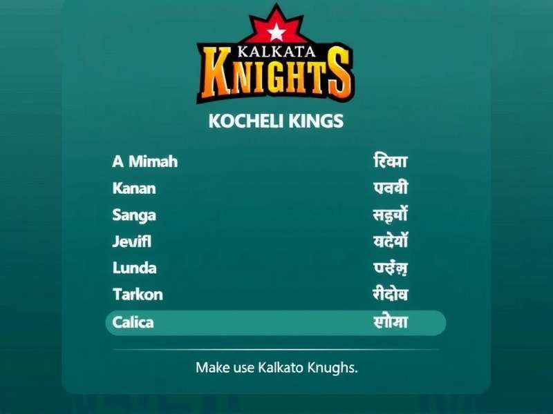 Kochi Kings language selection screen showing multiple Indian languages
