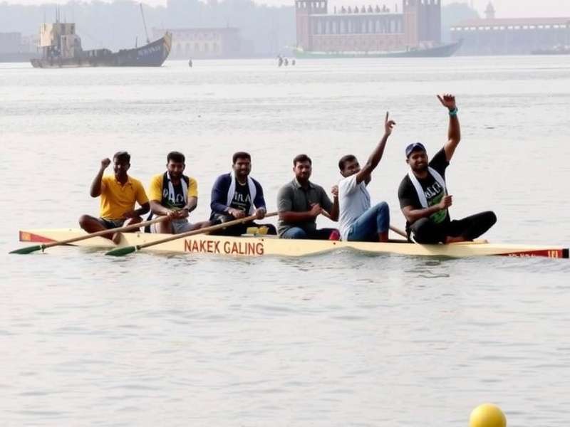 Vallam Kali boat race in Kochi Kings showing players coordinating rowing